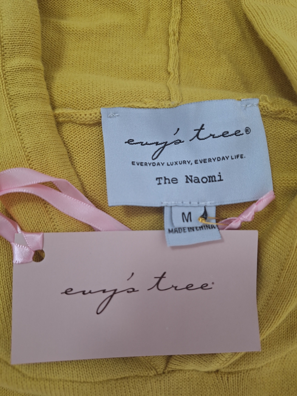 NWT evy's tree Mustard Yellow Hoodie Sweater with Blue Floral Motif - Picture 8 of 11